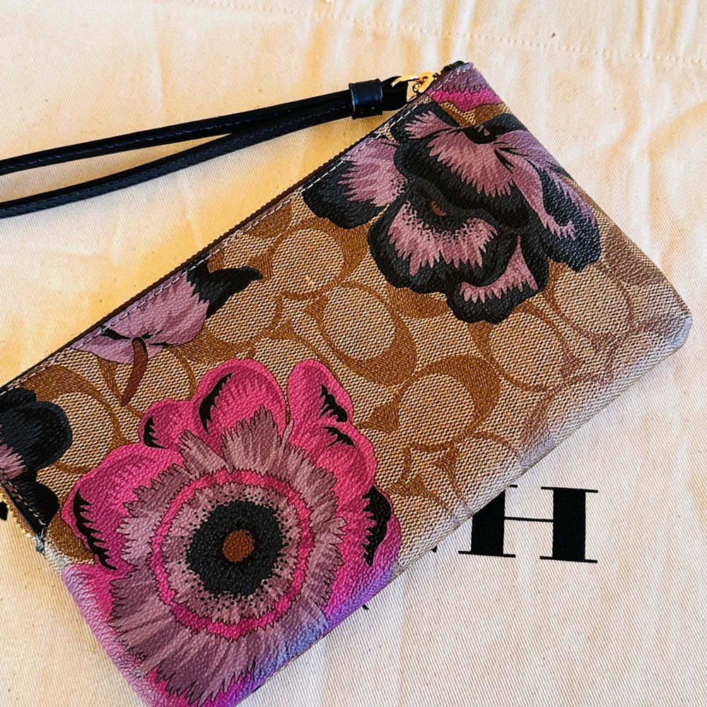 Coach City Tote Kaffe Fassett Floral Signature handbag+wallet brown Purple NWT - Picture 11 of 15